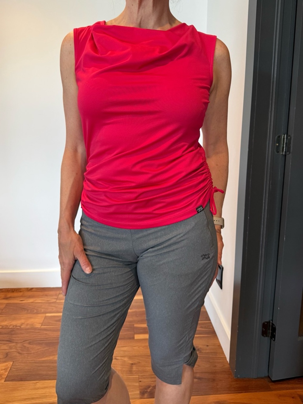 Chlorophylle Pink Sleeveless Top Size M Ruched Athletic Travel Outdoor Tank